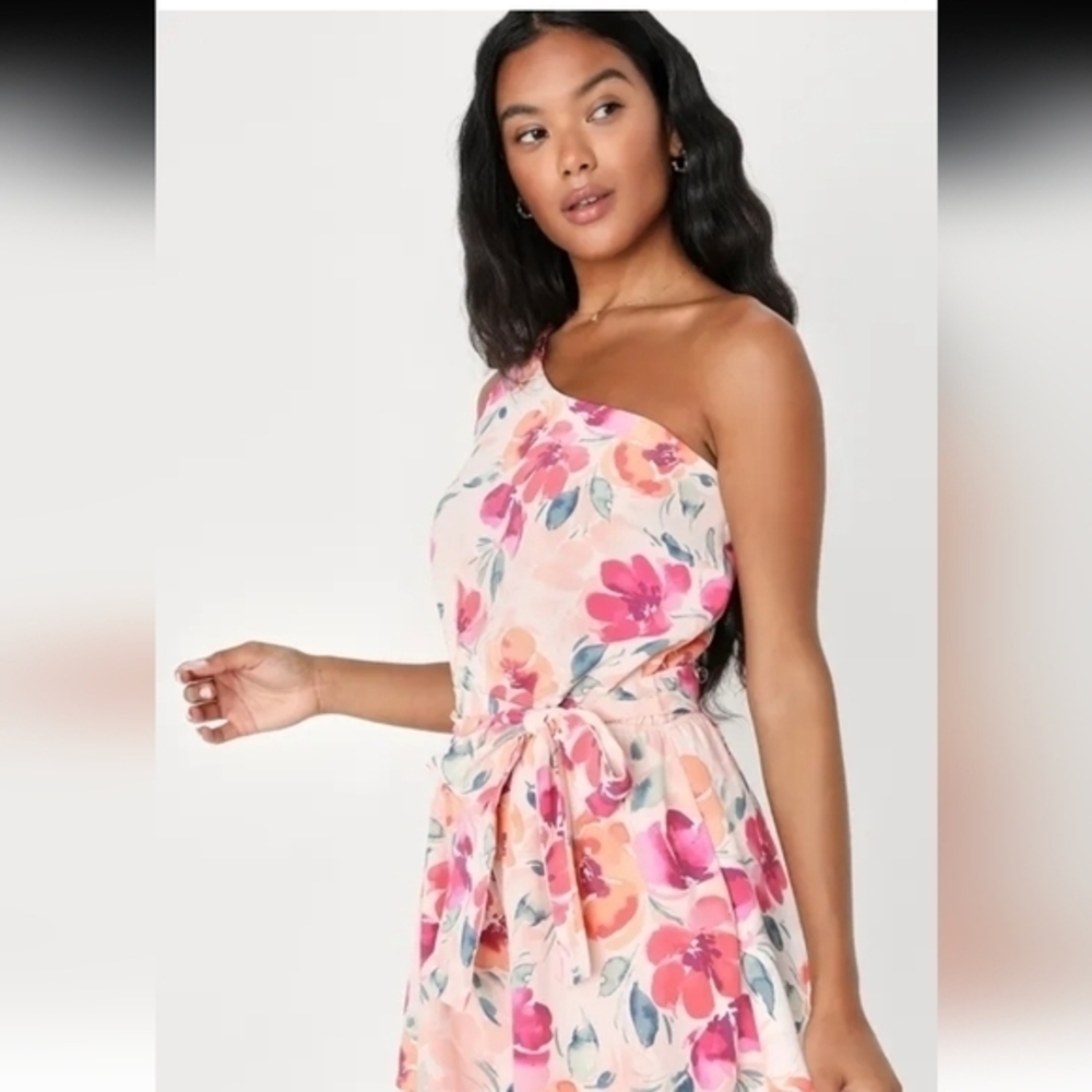 Fit to Blossom Blush Pink Floral Print One-Shoulder Romper Size S
